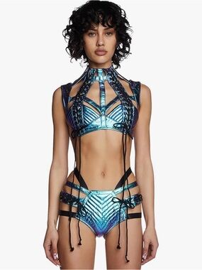 Dolls Kill rude awakening harness bra and shorts